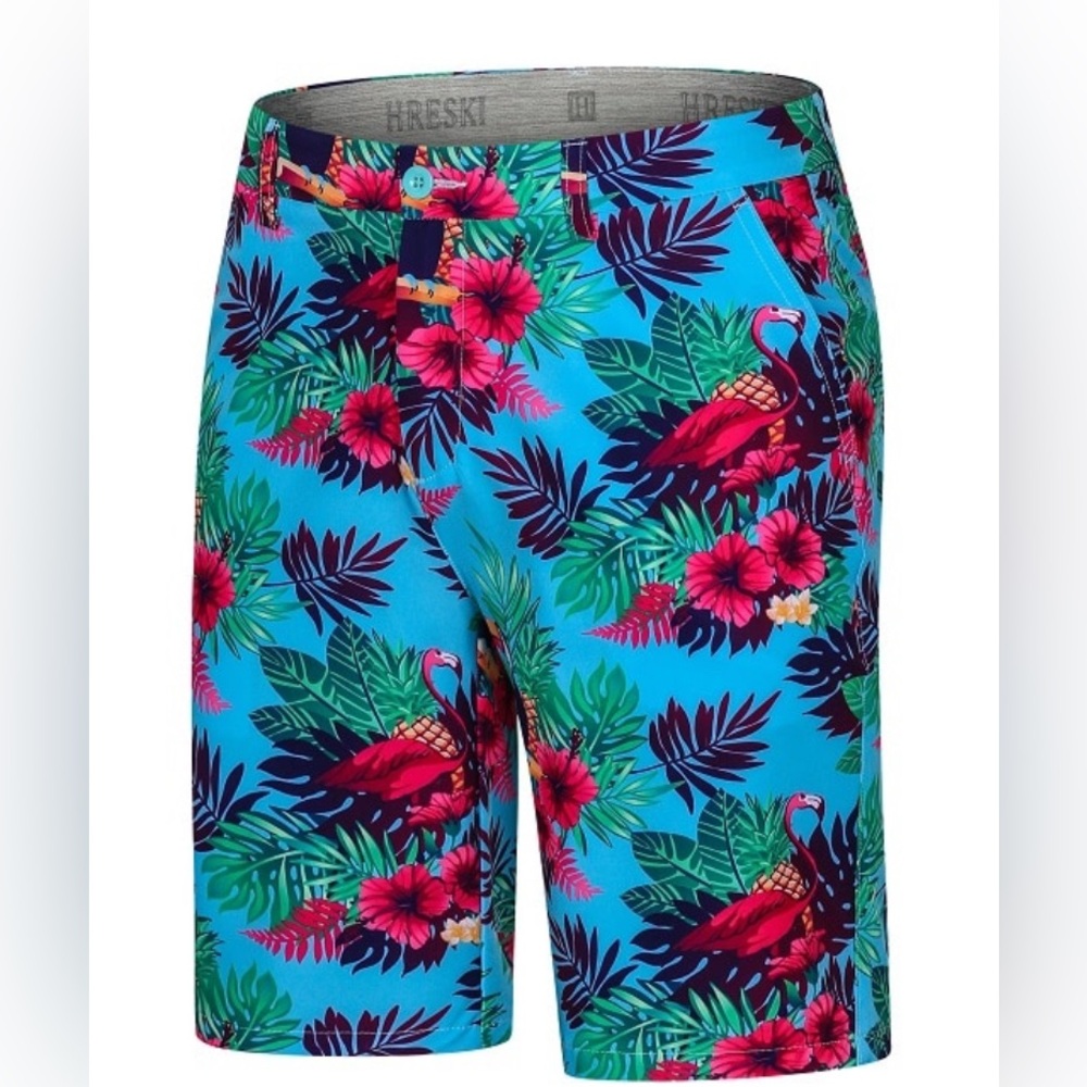Hreski Toucans and Flamingos Tropical Golf Shorts Men's Size 34